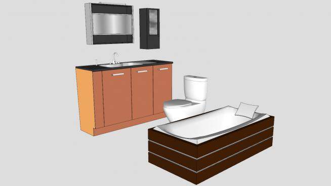 浴室柜浴缸和马桶SU模型下载_sketchup草图大师SKP模型