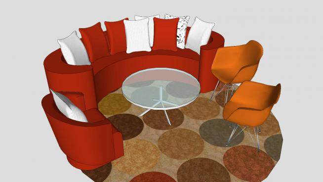 圆弧形红色沙发家具SU模型下载_sketchup草图大师SKP模型