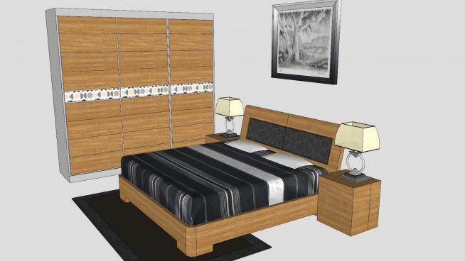 新中式卧室家具SU模型下载_sketchup草图大师SKP模型