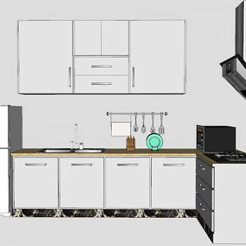 厨房橱柜冰箱吸油烟机厨具SU模型下载_sketchup草图大师SKP模型