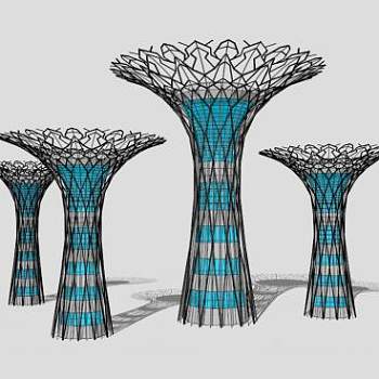 蓝色喷泉状雕塑SU模型下载_sketchup草图大师SKP模型