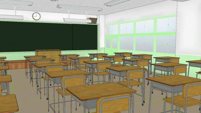 日式教室班级课桌椅黑板SU模型下载_sketchup草图大师SKP模型