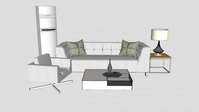 现代客厅沙发茶几立式空调SU模型下载_sketchup草图大师SKP模型
