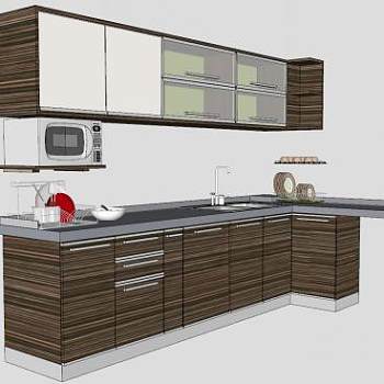 木质厨房橱柜和晾碗架SU模型下载_sketchup草图大师SKP模型