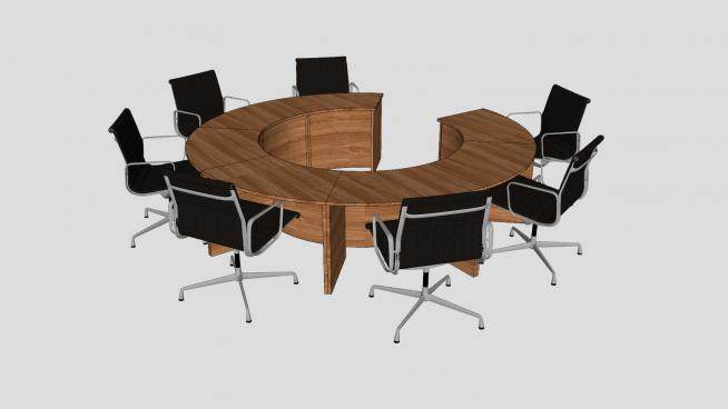 小型圆形会议桌椅SU模型下载_sketchup草图大师SKP模型