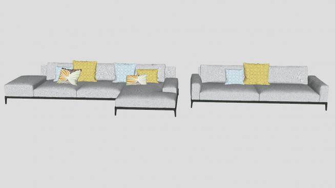 现代L型沙发和直沙发家具SU模型下载_sketchup草图大师SKP模型