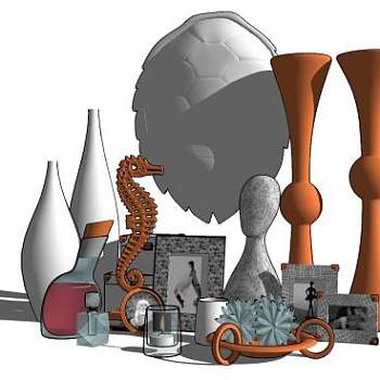 工艺品装饰摆件海马相框花瓶SU模型下载_sketchup草图大师SKP模型