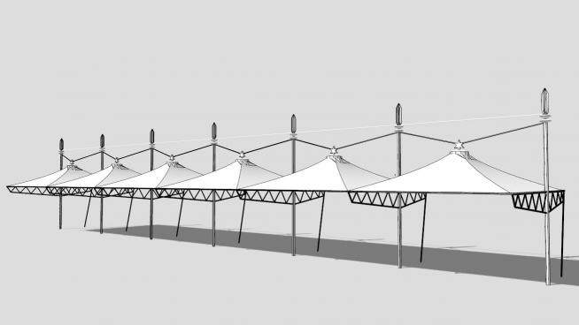 白色伞形膜结构景观棚SU模型下载_sketchup草图大师SKP模型
