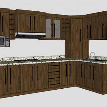欧式木质厨房橱柜家具SU模型下载_sketchup草图大师SKP模型