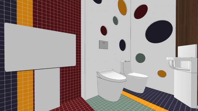 儿童洗手间卫生间厕所空间设计SU模型下载_sketchup草图大师SKP模型