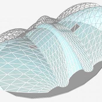 淡蓝色张拉膜结构SU模型下载_sketchup草图大师SKP模型