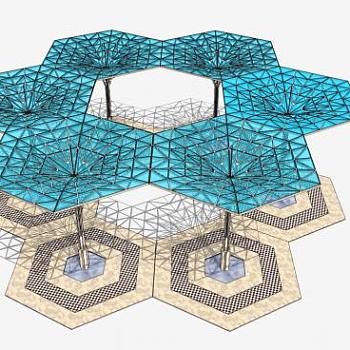 蓝色玻璃张拉膜构筑SU模型下载_sketchup草图大师SKP模型