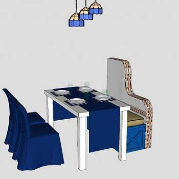 地中海风格吊灯和餐桌椅SU模型下载_sketchup草图大师SKP模型