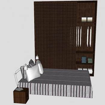 木质衣柜和床具SU模型下载_sketchup草图大师SKP模型