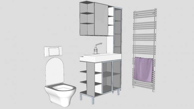 浴室柜马桶和放衣架SU模型下载_sketchup草图大师SKP模型