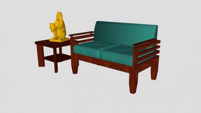 木沙发边桌和金猴子工艺品SU模型下载_sketchup草图大师SKP模型