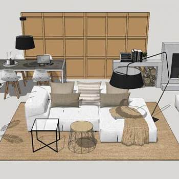 北欧风格客厅餐厅家具SU模型下载_sketchup草图大师SKP模型