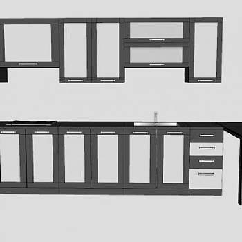 灰白色厨房橱柜SU模型下载_sketchup草图大师SKP模型