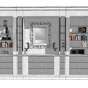 欧式书柜梳妆柜SU模型下载_sketchup草图大师SKP模型