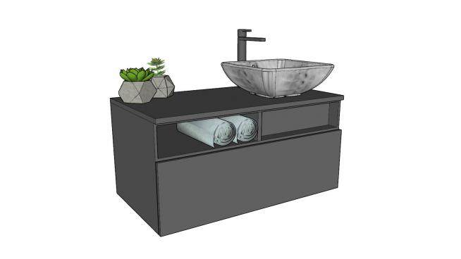 现代浴室柜和多肉植物SU模型下载_sketchup草图大师SKP模型