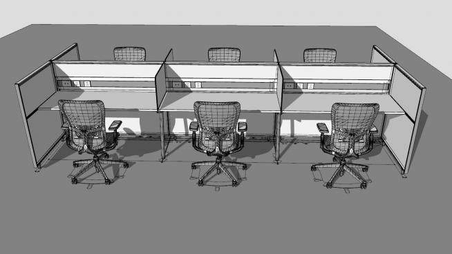 职工员工办公桌椅组合SU模型下载_sketchup草图大师SKP模型