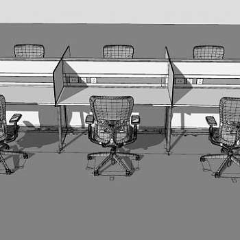 职工员工办公桌椅组合SU模型下载_sketchup草图大师SKP模型