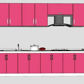 现代粉色厨房橱柜SU模型下载_sketchup草图大师SKP模型