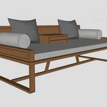 中式简易木制沙发家具SU模型下载_sketchup草图大师SKP模型