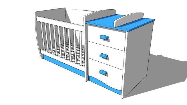 现代板式婴儿床SU模型下载_sketchup草图大师SKP模型