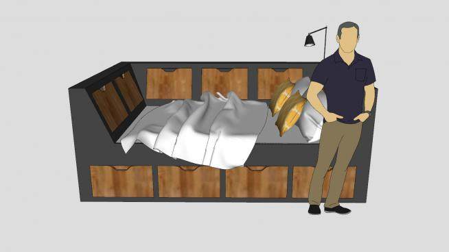 木制沙发床家具和落地灯SU模型下载_sketchup草图大师SKP模型