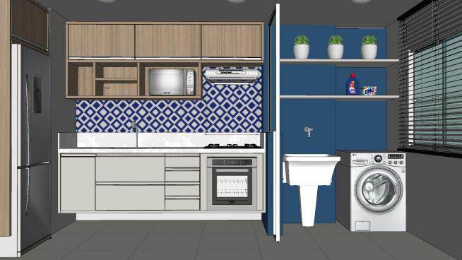 厨房橱柜和洗手池家电SU模型下载_sketchup草图大师SKP模型
