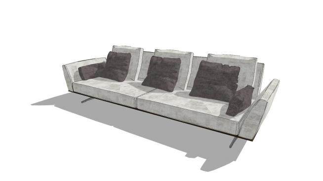 现代简易三座直沙发和靠枕SU模型下载_sketchup草图大师SKP模型