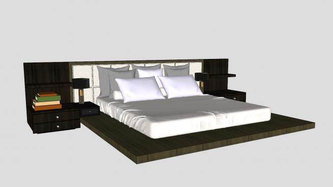 现代一体板床床铺家具SU模型下载_sketchup草图大师SKP模型
