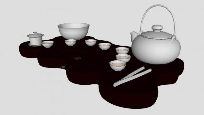 一套家用茶具茶桌SU模型下载_sketchup草图大师SKP模型