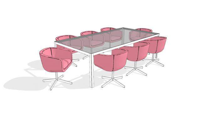 粉色座椅玻璃会议桌SU模型下载_sketchup草图大师SKP模型