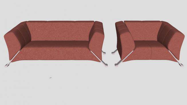大厅的红褐色沙发SU模型下载_sketchup草图大师SKP模型
