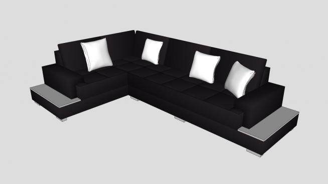 现代黑色L型沙发家具SU模型下载_sketchup草图大师SKP模型