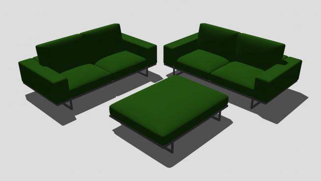 纯绿色沙发家具茶几SU模型下载_sketchup草图大师SKP模型