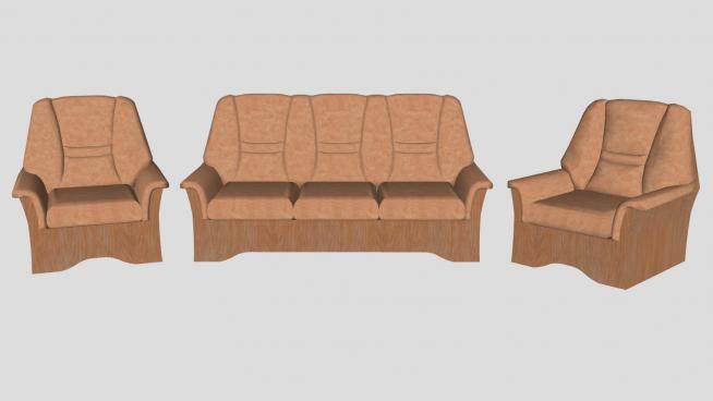 三座和单座的沙发家具SU模型下载_sketchup草图大师SKP模型