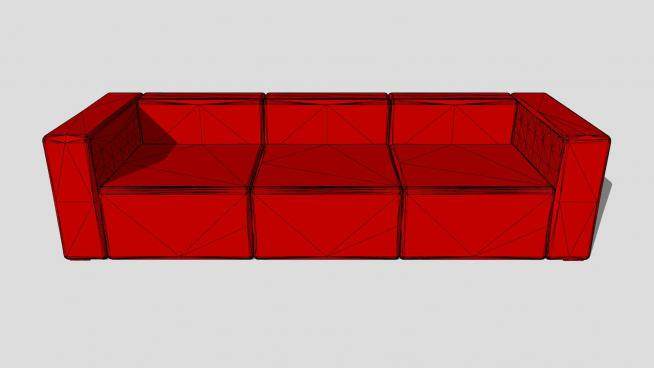 现代红色长方形三座沙发SU模型下载_sketchup草图大师SKP模型
