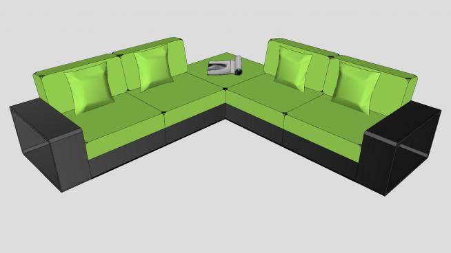 绿黑色现代沙发转角家具SU模型下载_sketchup草图大师SKP模型
