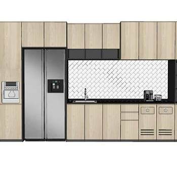 现代厨房橱柜双开门冰箱厨具SU模型下载_sketchup草图大师SKP模型