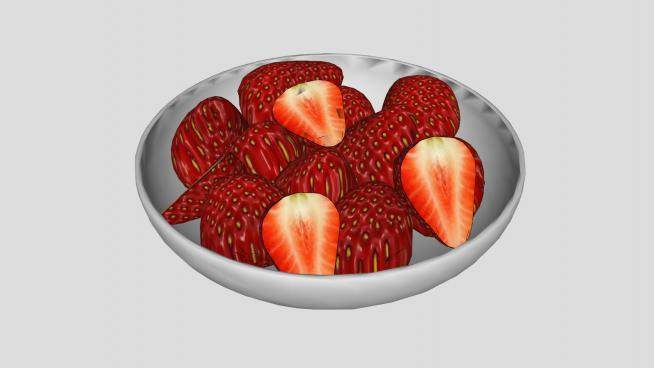碟子里的草莓水果食物SU模型下载_sketchup草图大师SKP模型