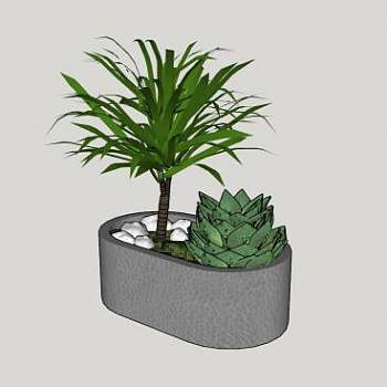 花盆石盆植物盆栽SU模型下载_sketchup草图大师SKP模型