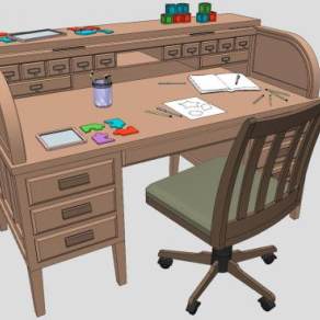 儿童木制书桌家具写字画画桌SU模型下载_sketchup草图大师SKP模型