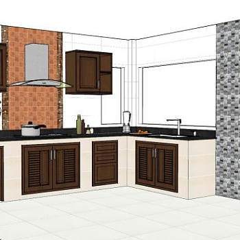 欧式现代厨房厨具吊柜橱柜SU模型下载_sketchup草图大师SKP模型