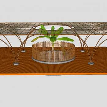 廊架芭蕉棚围栏SU模型下载_sketchup草图大师SKP模型