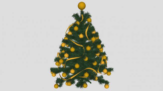 圣诞节用品黄色彩灯圣诞树SU模型下载_sketchup草图大师SKP模型