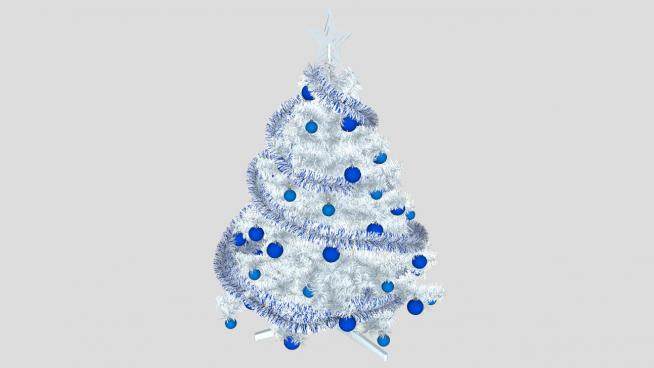 白色圣诞树蓝色彩灯装饰品SU模型下载_sketchup草图大师SKP模型