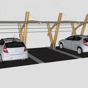 汽车停车棚停车位SU模型下载_sketchup草图大师SKP模型